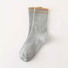 6 Pairs Striped Crew Socks Breathable All-match Women's Stockings & Hosiery