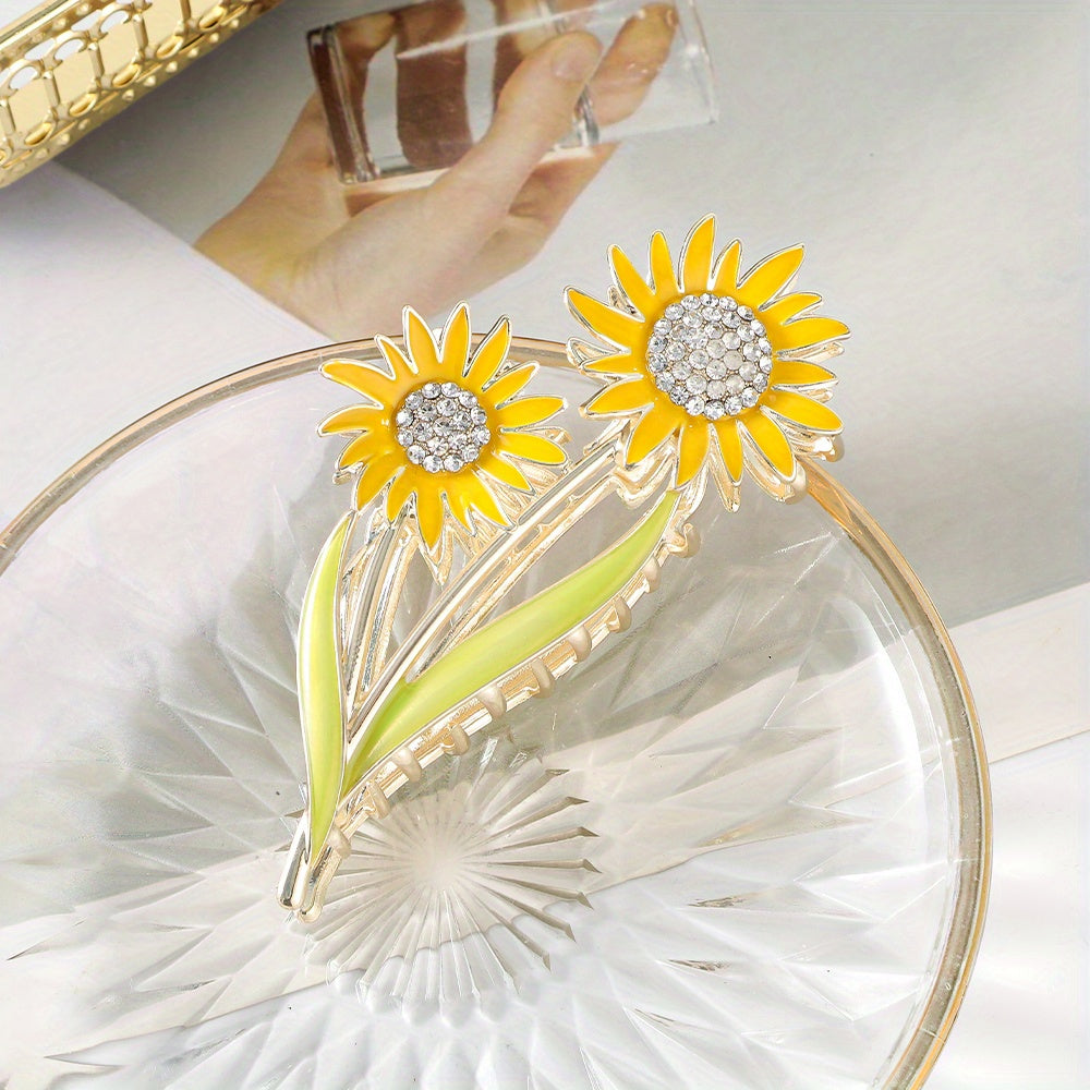 Sun Flower Rhinestone Hair Claw Back Head Clip Sense Shark Claw Flower Headwear