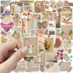 54pcs Retro Art Series Waterproof PVC Adhesive Stickers - Vintage Design