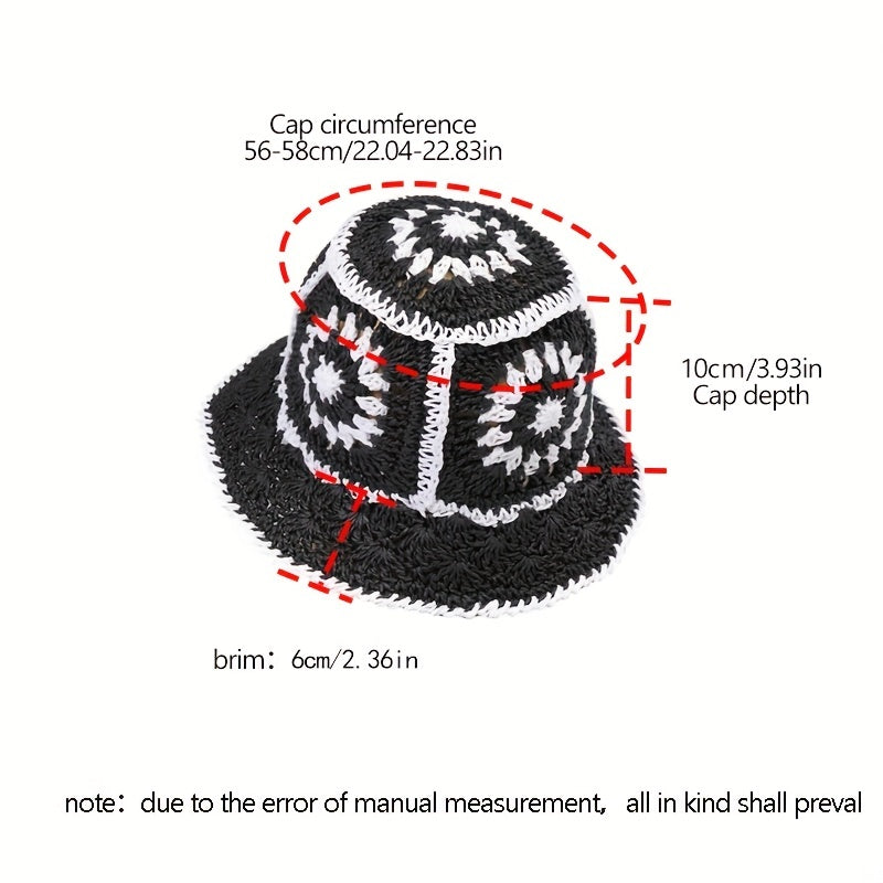 Women's Hollow Straw Bucket Sun Hat for Outdoor Travel Beach
