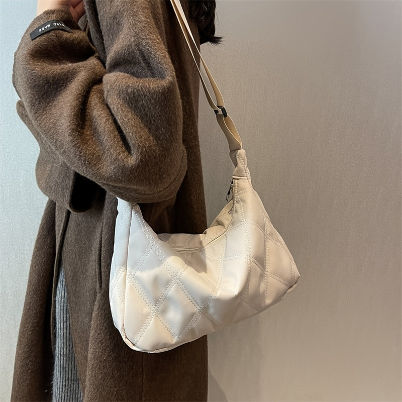 Women's Minimalist Hobo Bag with Quilted Detail and Zipper