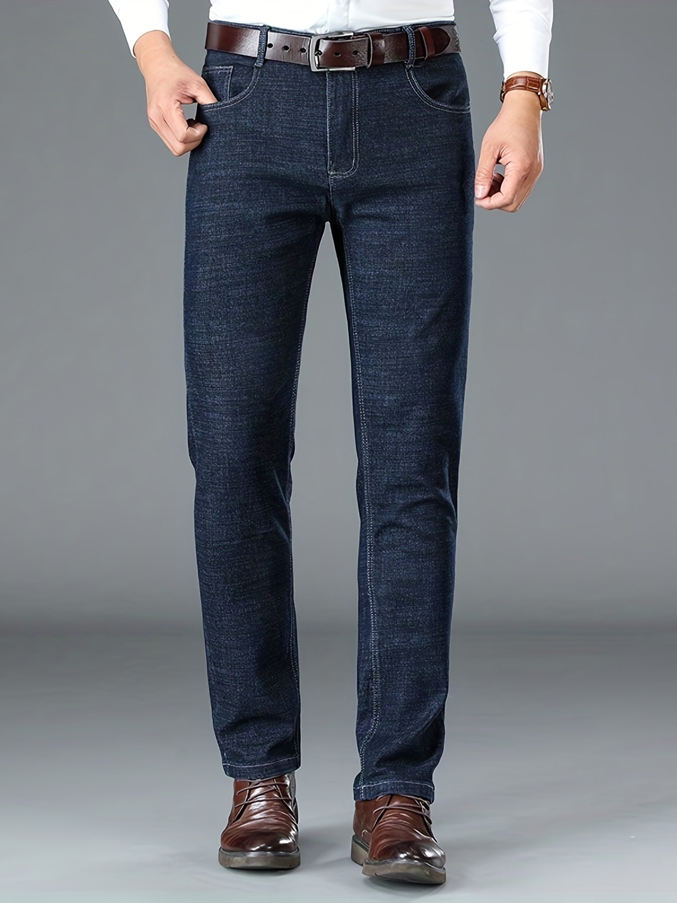 Father's Gift Straight Fit Jeans Men's Casual Trousers Spring Fall Business