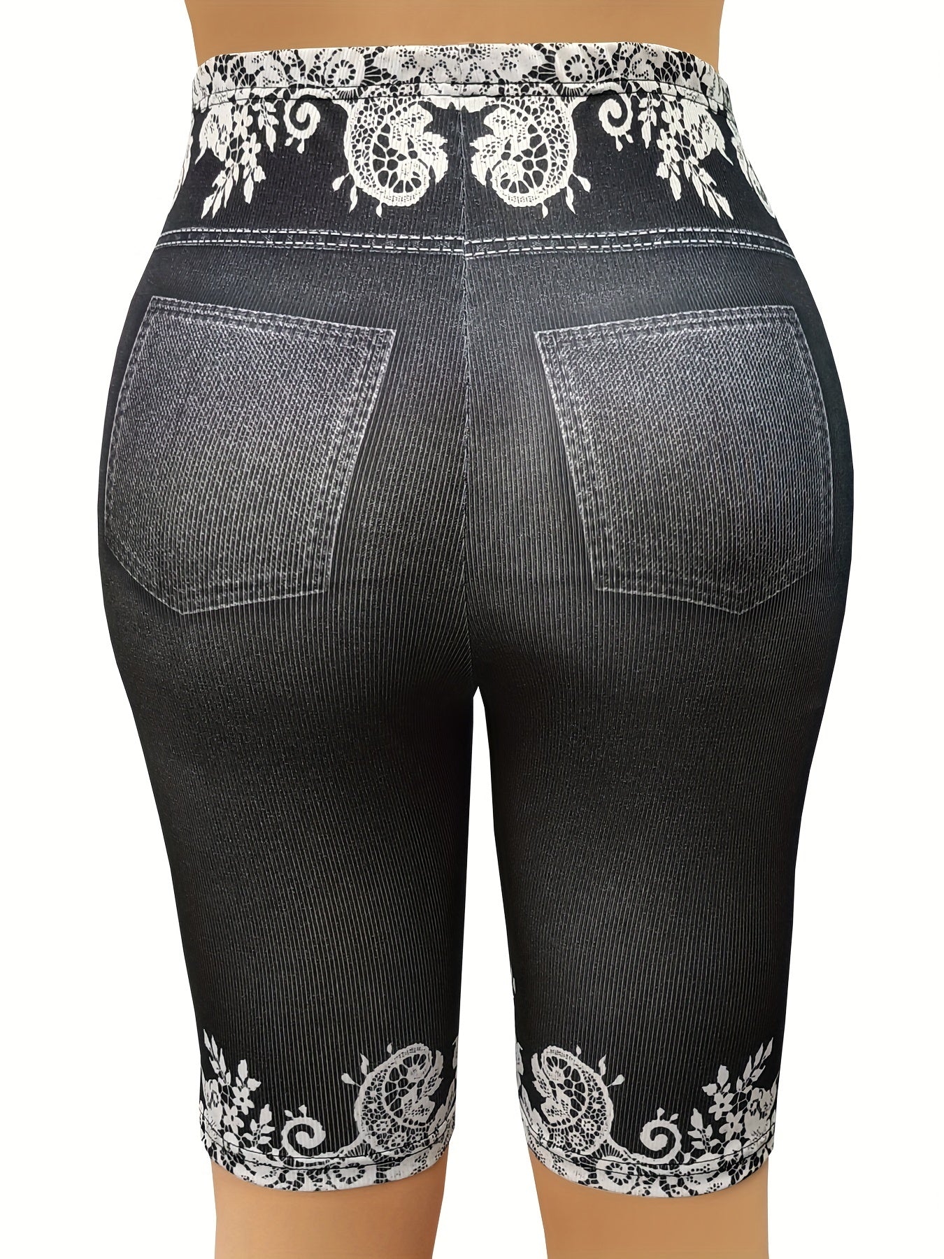  Denim & Butterfly Print Stretchy Skinny Shorts