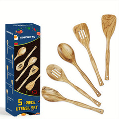 5pcs Olive Wooden Spoon Set Non stick Cooking Utensils