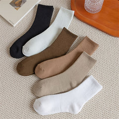 6 Pairs Ribbed Mid Tube Socks Women's Stockings