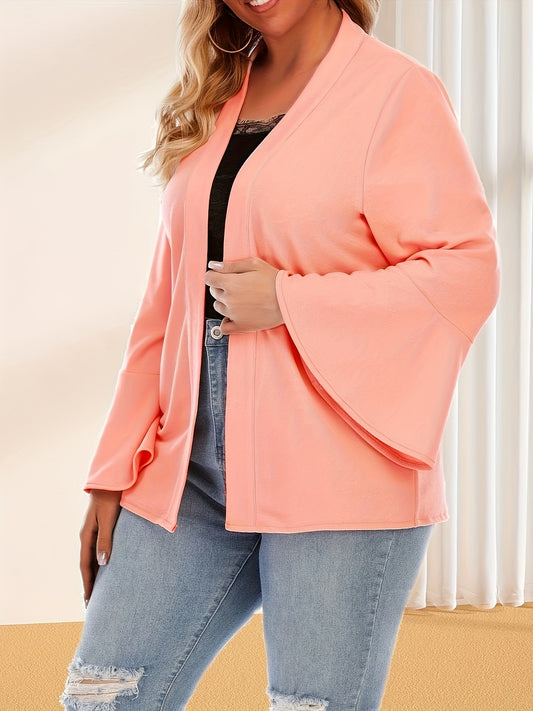  Solid Bell Sleeve Open Front Cardigan