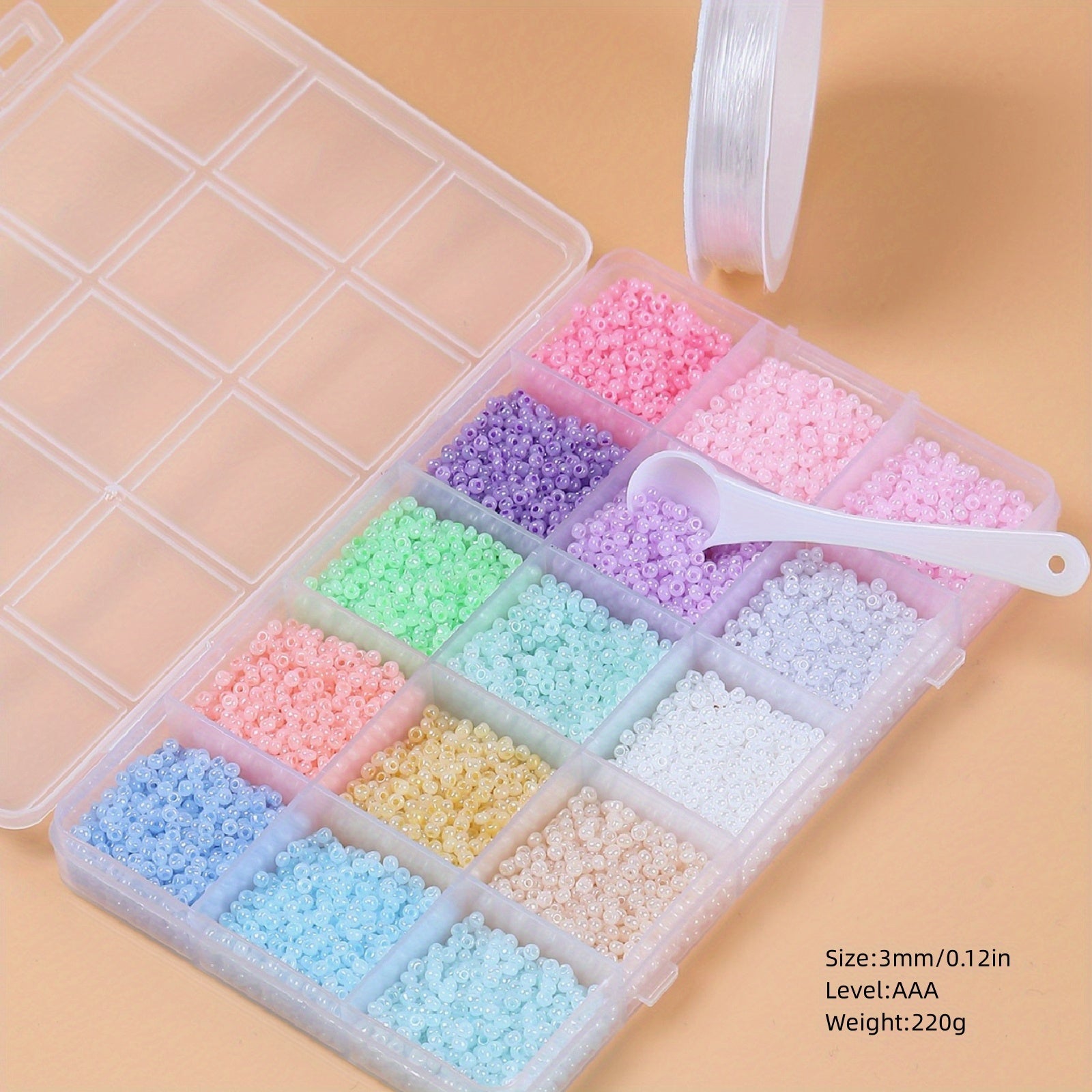 15 Colors 3mm Macaroon Seed Beads & Elastic Thread Set