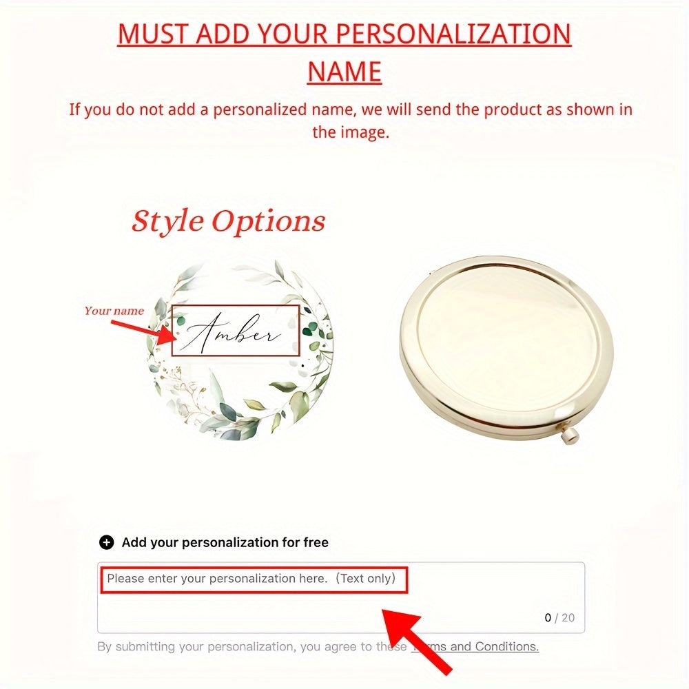 Personalized Wedding Pocket Compact Mirror Custom Name Engraved Bridesmaid Gift