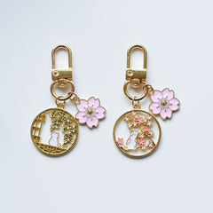 Cartoon Kitten Sakura Keychain Cat Flower Bag Accessories