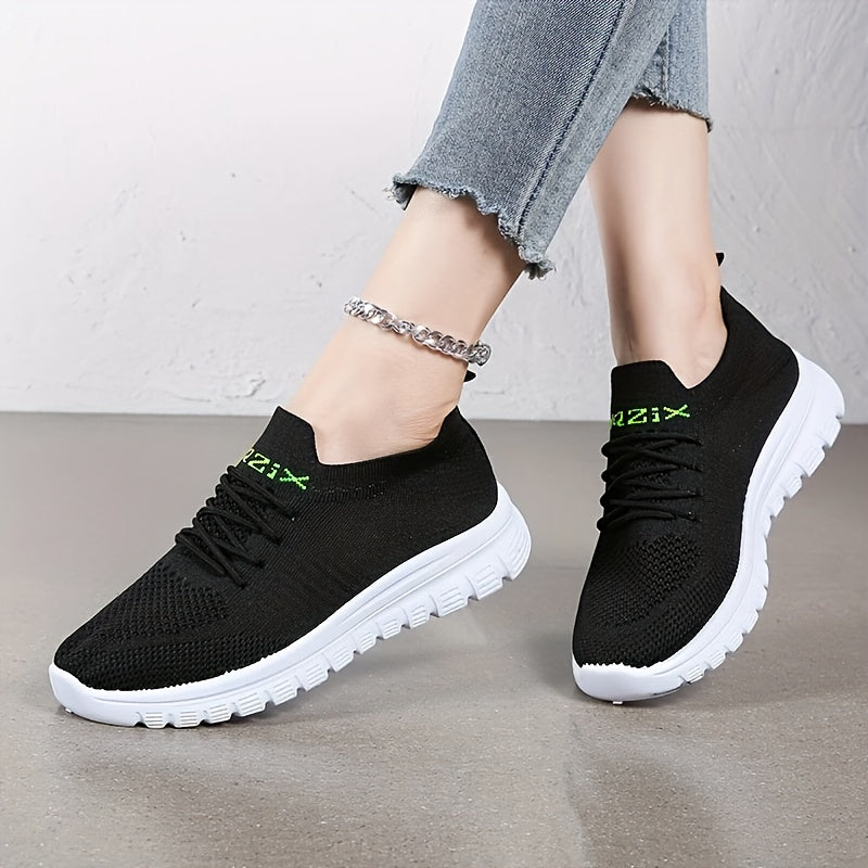 Women's Letter Knit Athletic Running Shoes Soft Sole Casual Sneakers