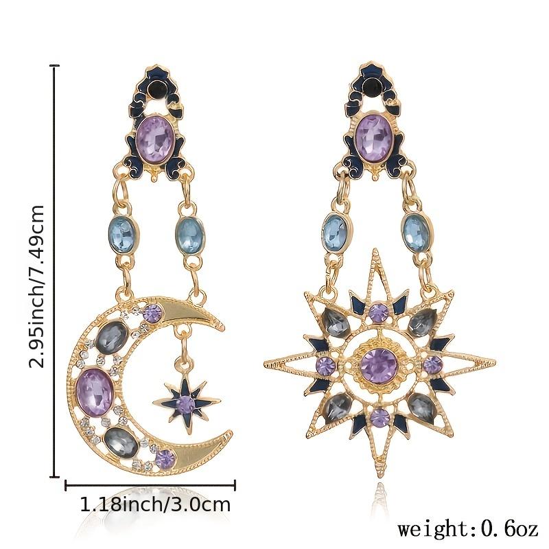 Sun Moon Stars Drop Earrings Rhinestone Punk Earrings For Women