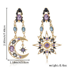 Sun Moon Stars Drop Earrings Rhinestone Punk Earrings For Women