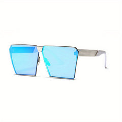 Oversized Mirror Lens Sunglasses Metal Frame UV400
