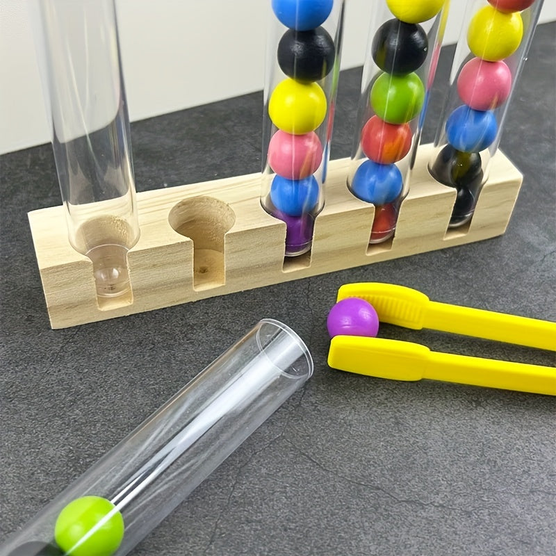 Colorful Wooden Bead Sorting Tubes Set