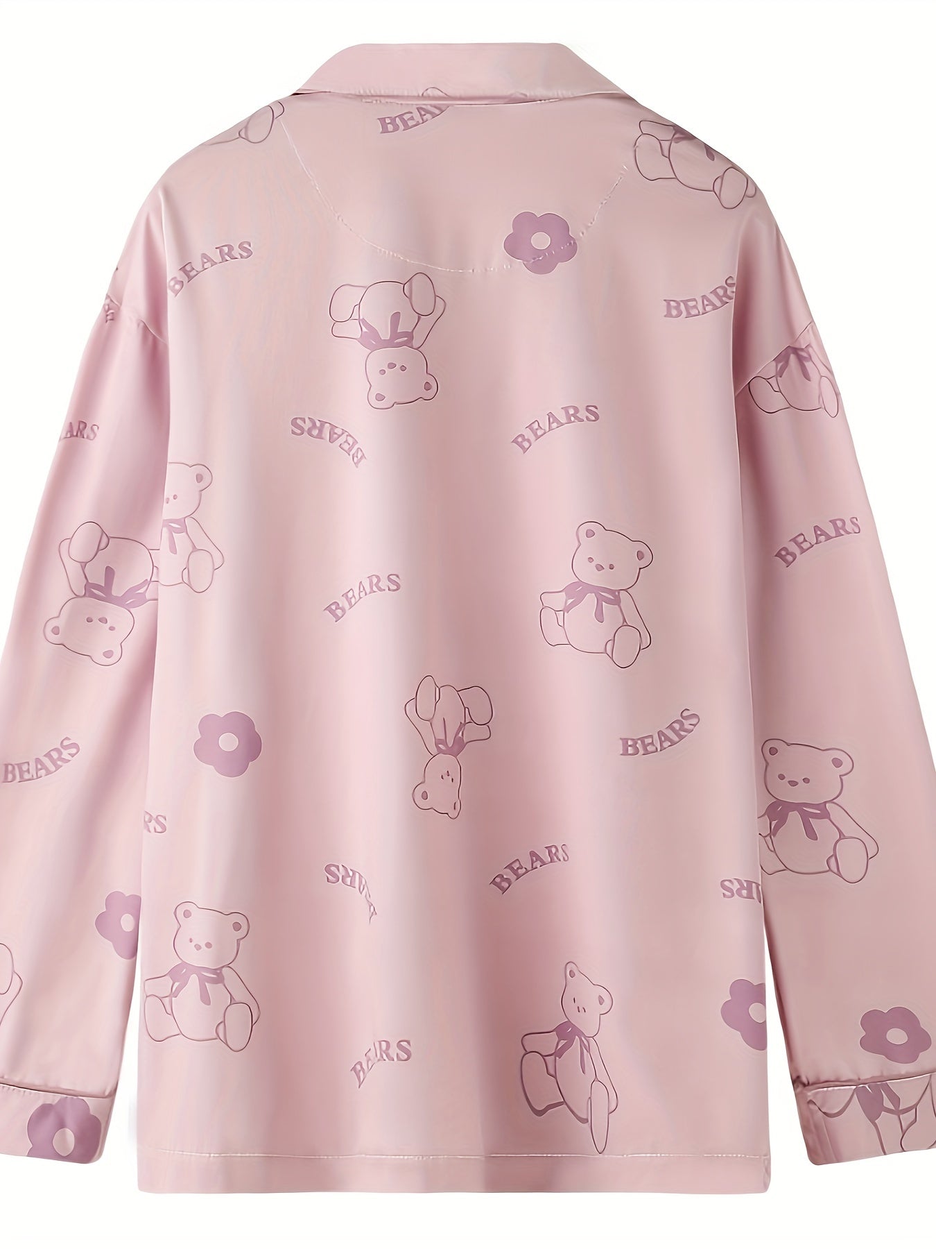Bear Print Pajama Set Long Sleeve Top & Pants Women's Sleepwear