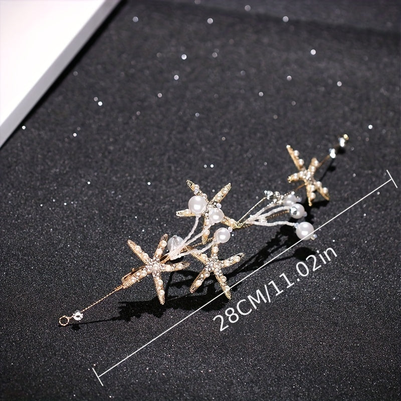 Faux Pearl Starfish Headband Bridal Hairband Set
