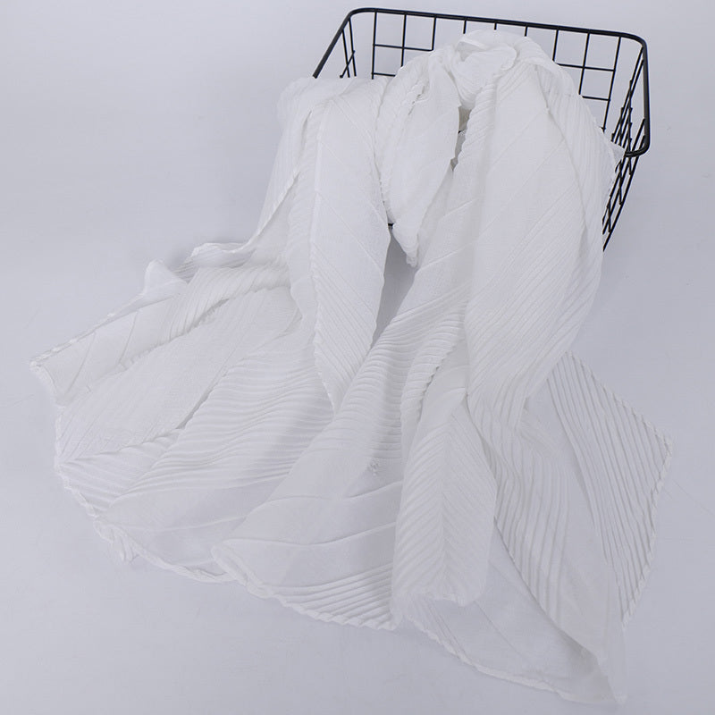 Casual Solid Bandana Striped Wrinkle Shawl Scarf Women Lightweight Silk Neck Sca