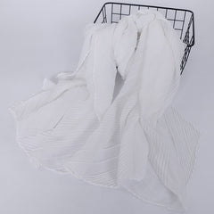 Casual Solid Bandana Striped Wrinkle Shawl Scarf Women Lightweight Silk Neck Sca