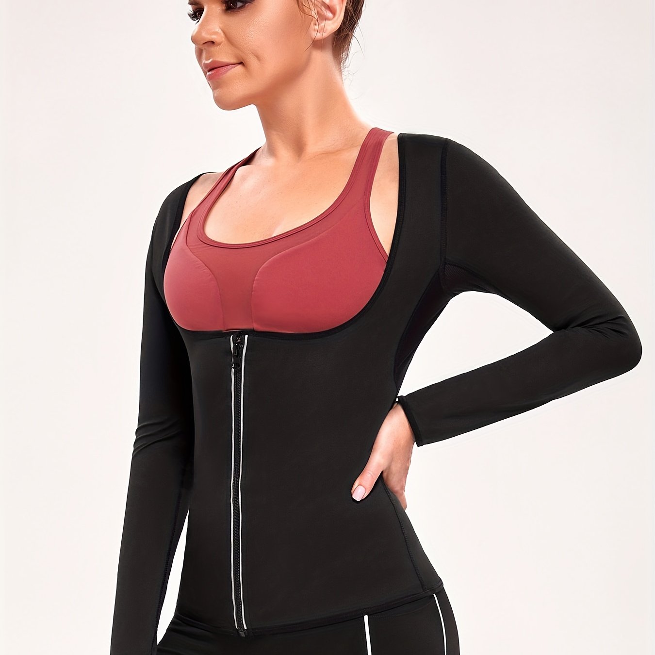 Long Sleeve Zipper Shaping Tops Waist Trainer Tummy Control Slimmer