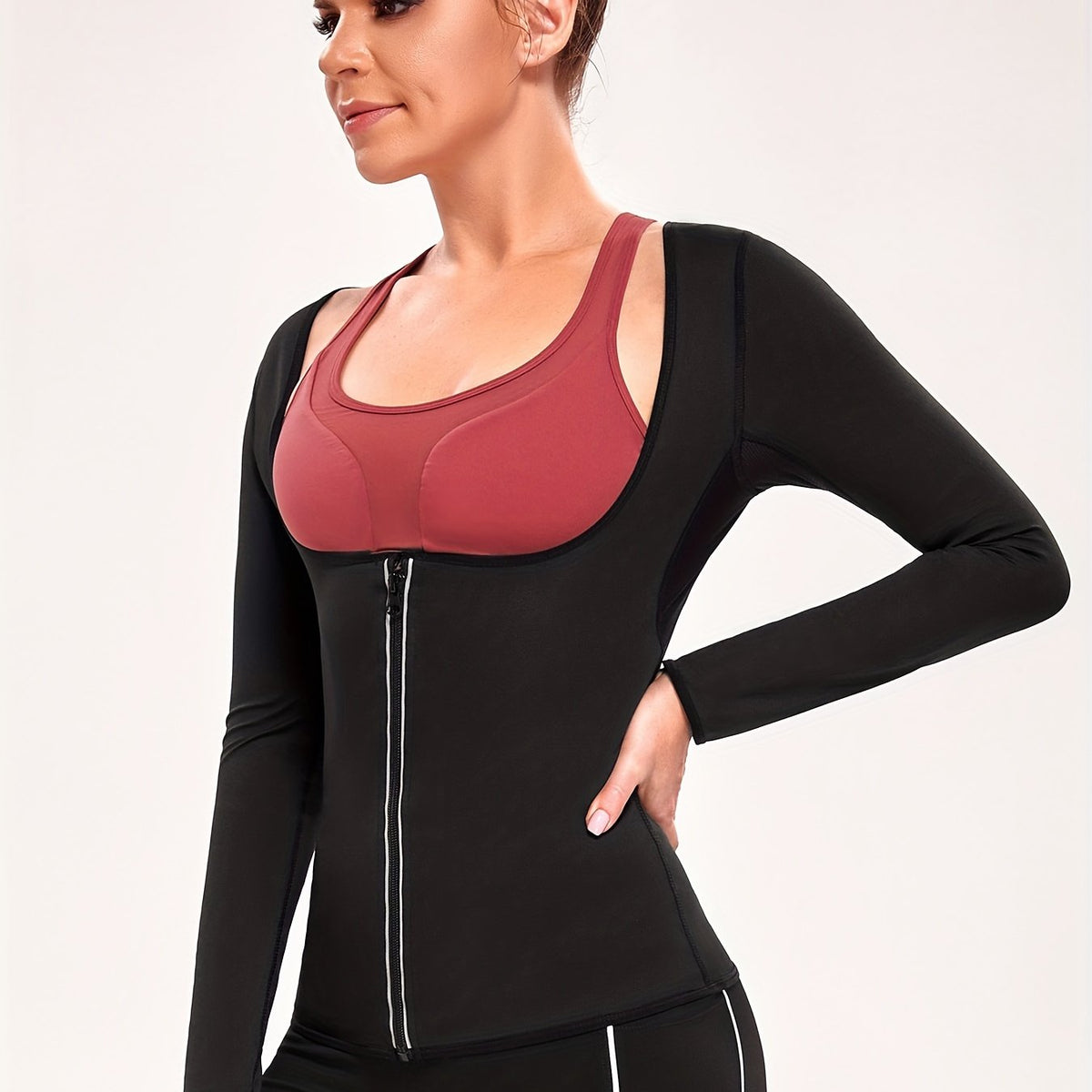 Long Sleeve Zipper Shaping Tops Waist Trainer Tummy Control Slimmer