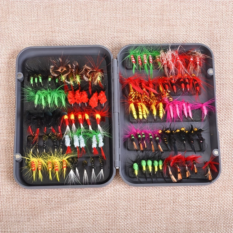 Dry & Wet Floating Fly Fishing Flies Trout & Bass Combo Set with Storage Box