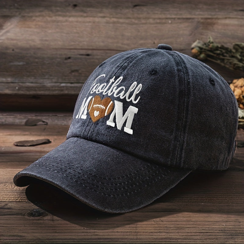 FOOTBALL MOM Baseball Cap Embroidery Washed Distressed Sun Hat