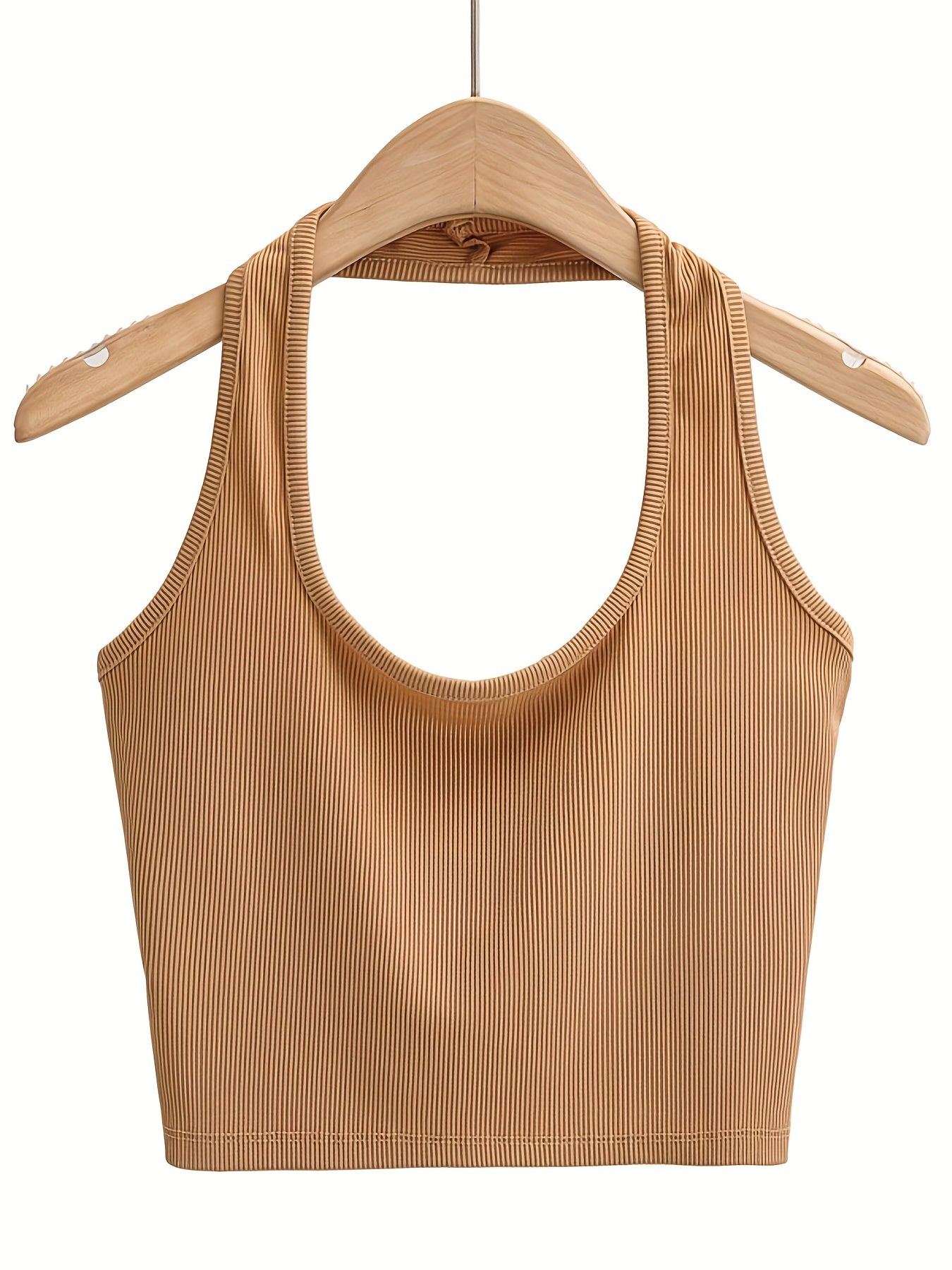  Ribbed Halter Neck Crop Tank Top