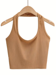  Ribbed Halter Neck Crop Tank Top