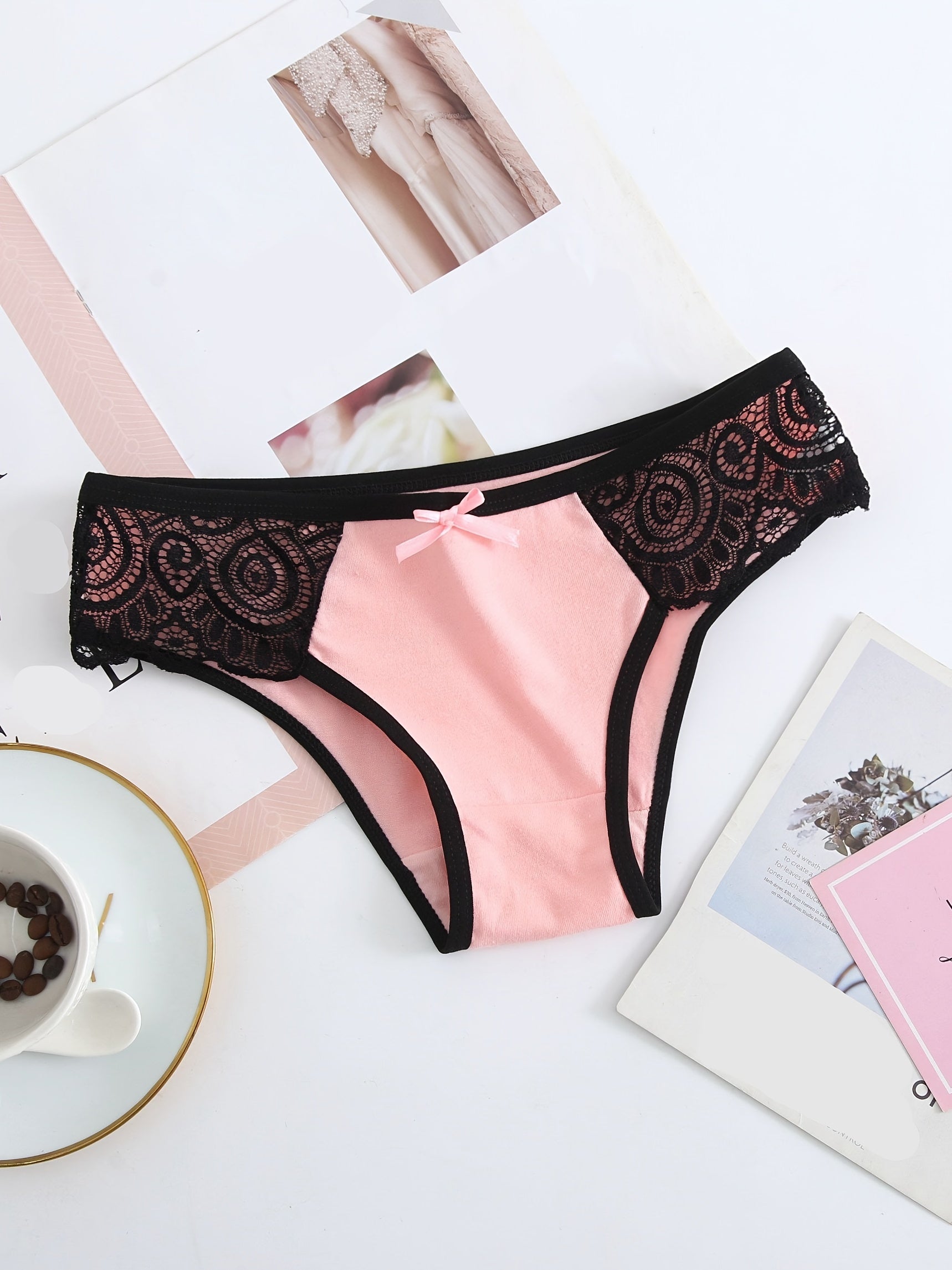 6 Pack Colorful Cotton Panties with Lace Trim Bikini Briefs