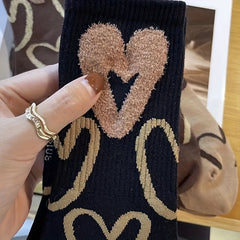 3 Pairs Heart Print Mid Tube Socks Soft Women's Stockings