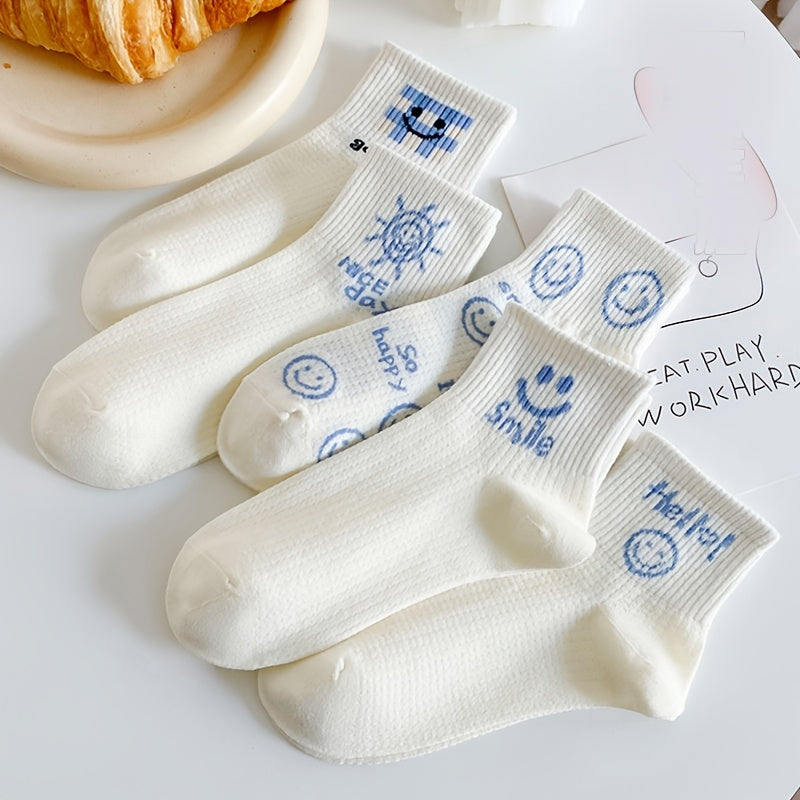 5 Pairs Expression Crew Socks Women's Stockings