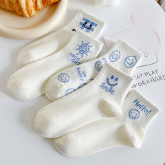 5 Pairs Expression Crew Socks Women's Stockings