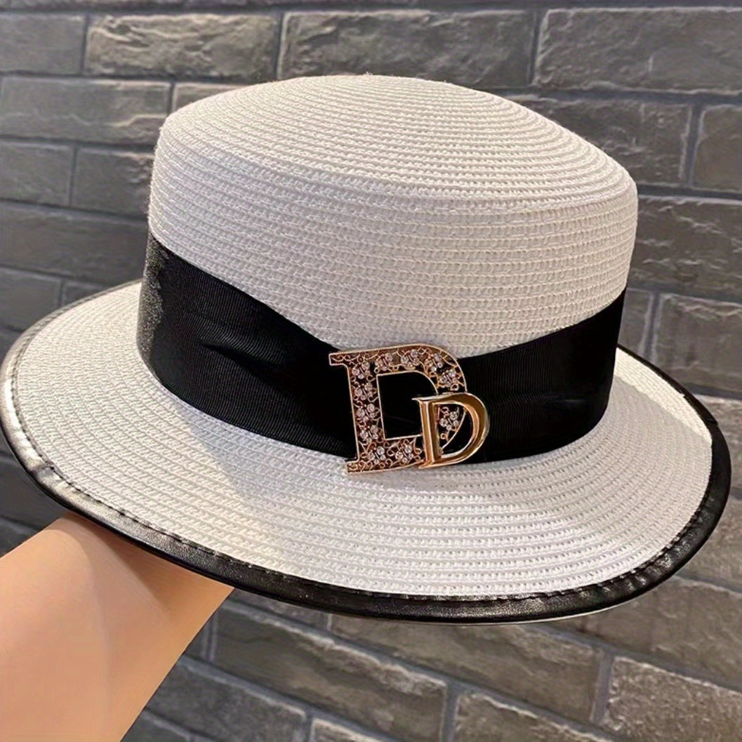 Vintage Flat Top Trilby Fedora Cap Women Sunscreen Straw Hats