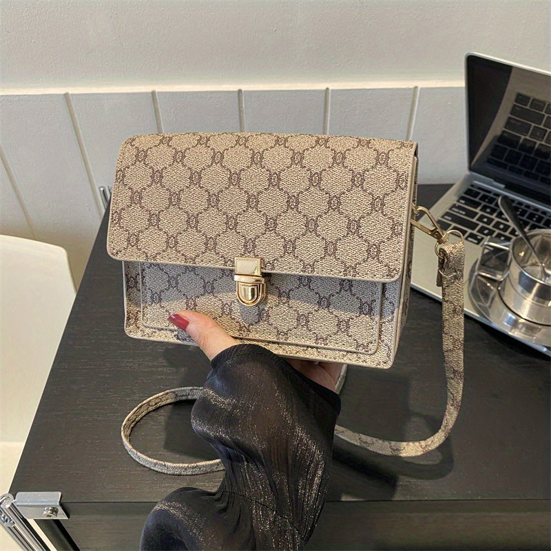 Vintage Geometric Crossbody Bag Retro PU Shoulder Bag Women's Classic Handbag