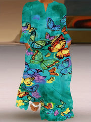  Moon & Feather Print Maxi Dress with Pockets