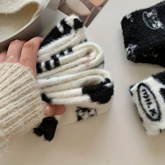 5 Pairs Cow Print Fuzzy Warm Socks Women's Stockings & Hosiery