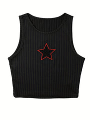 Star Pattern Crop Tank Top Sleeveless Casual Summer Women's Clothing
