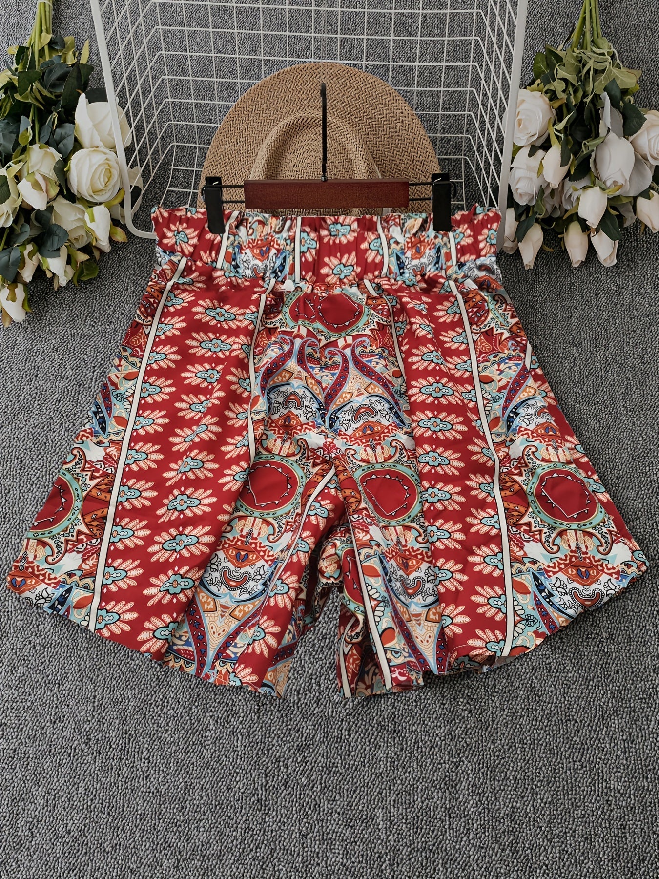  Allover Floral Print High Rise Elastic Loose Shorts