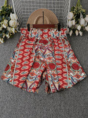  Allover Floral Print High Rise Elastic Loose Shorts