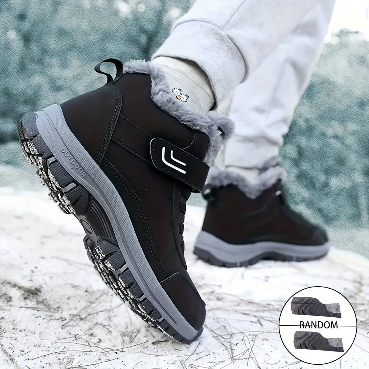 Men's High Top Snow Boots Cozy Non-slip Plush Outdoor Hiking Shoes