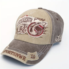Vintage Washed Embroidery Shark Letter Baseball Cap Men's Sun Visor
