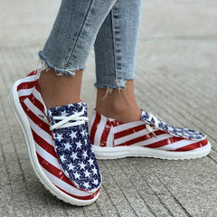 Women's Star & Stripe Pattern Boat Shoes Independence Patriotic Slip On Flats