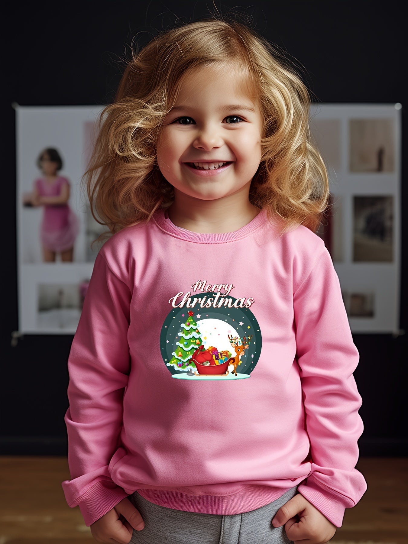 Reindeer Snow Graphic Crew Neck Sweatshirt Kids Christmas Gift