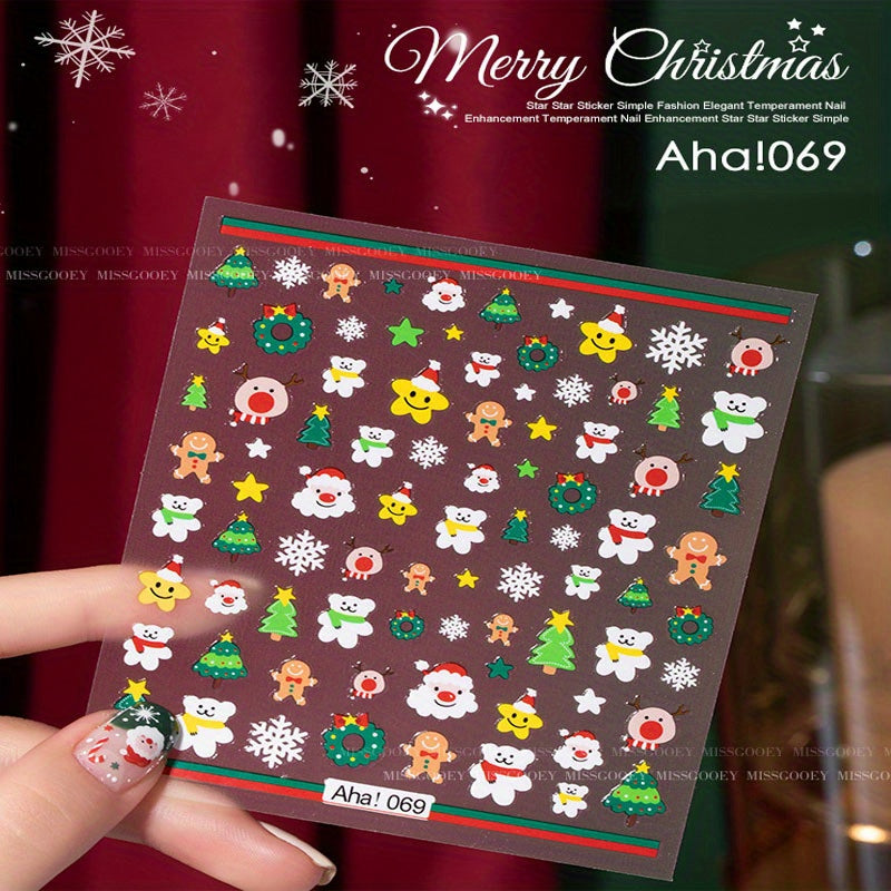 Christmas Manicure Stickers Old Man Elk Head Snowflake Nail Decals