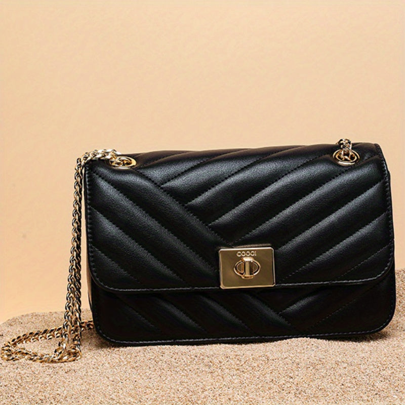 Women's Small Crossbody Bag with Chain Strap & Clasp Closure