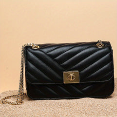 Women's Small Crossbody Bag with Chain Strap & Clasp Closure