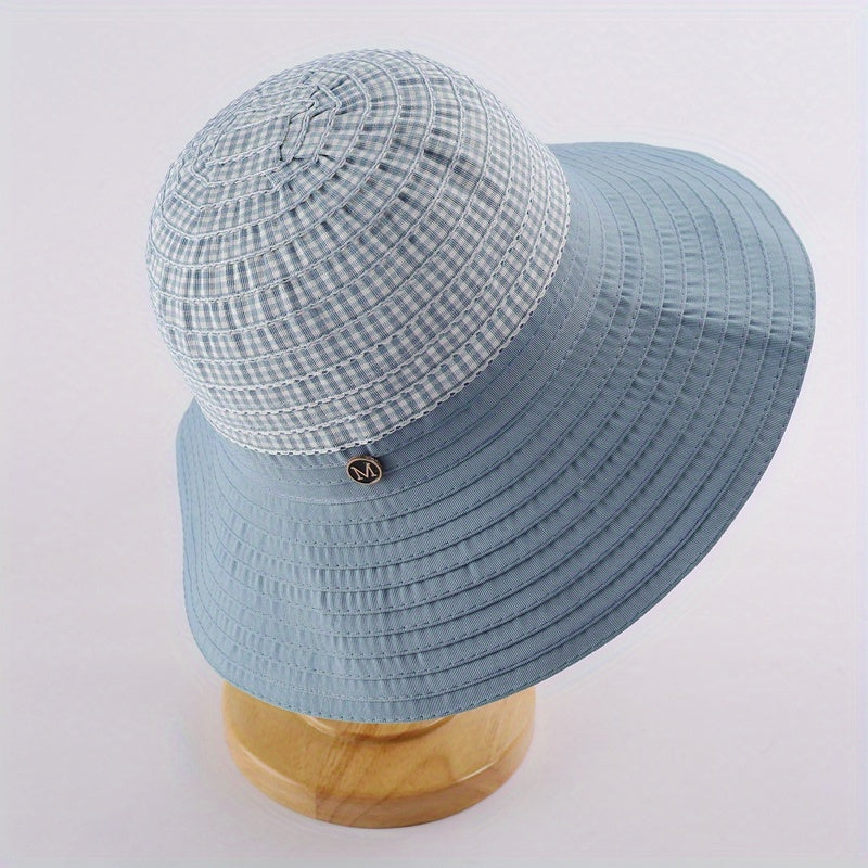Plaid Striped Sun Hat UV Protection Bucket Hat Casual Sunscreen Beach Hat