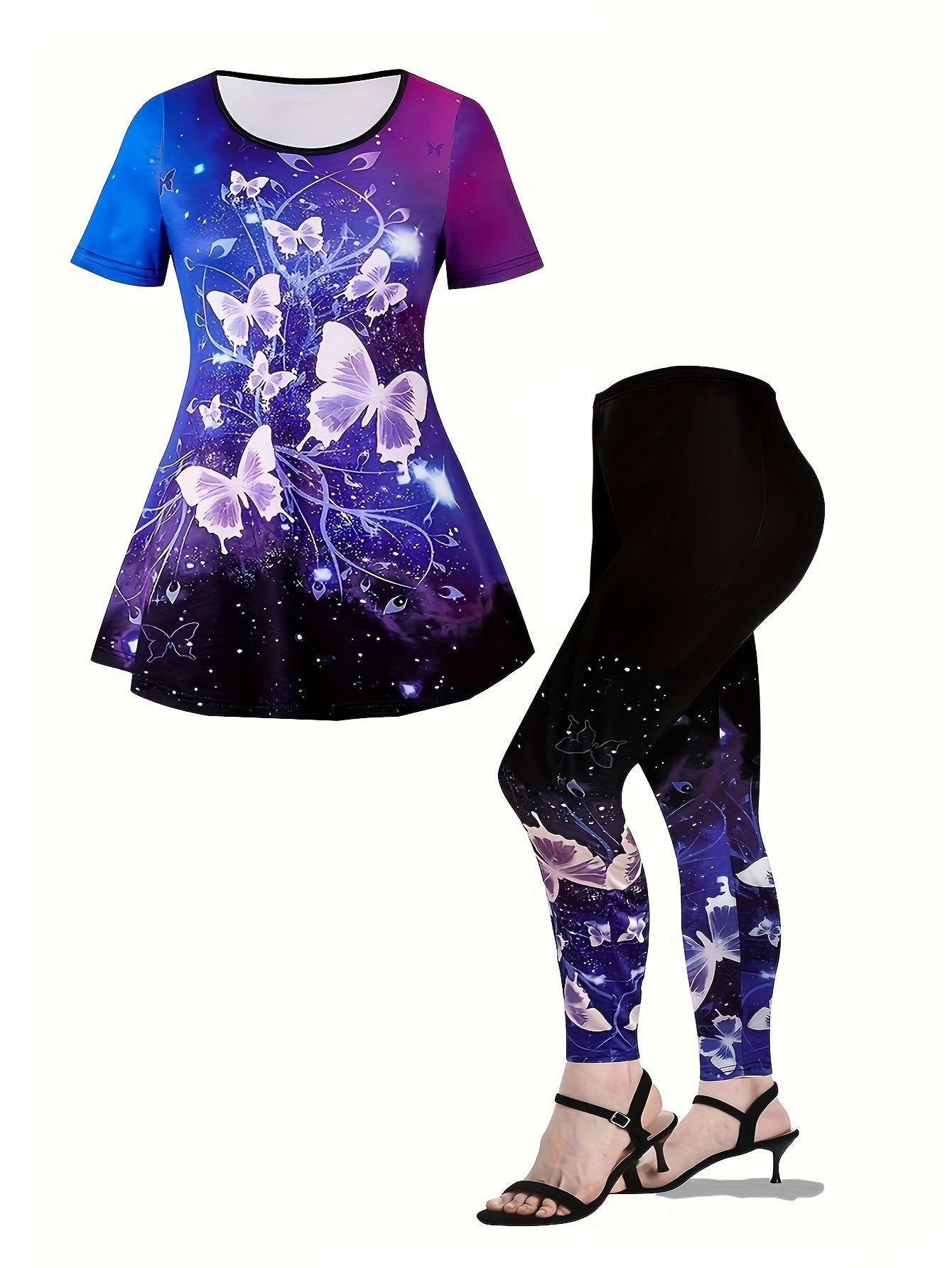  Tie Dye Butterfly Print Top & Leggings Set