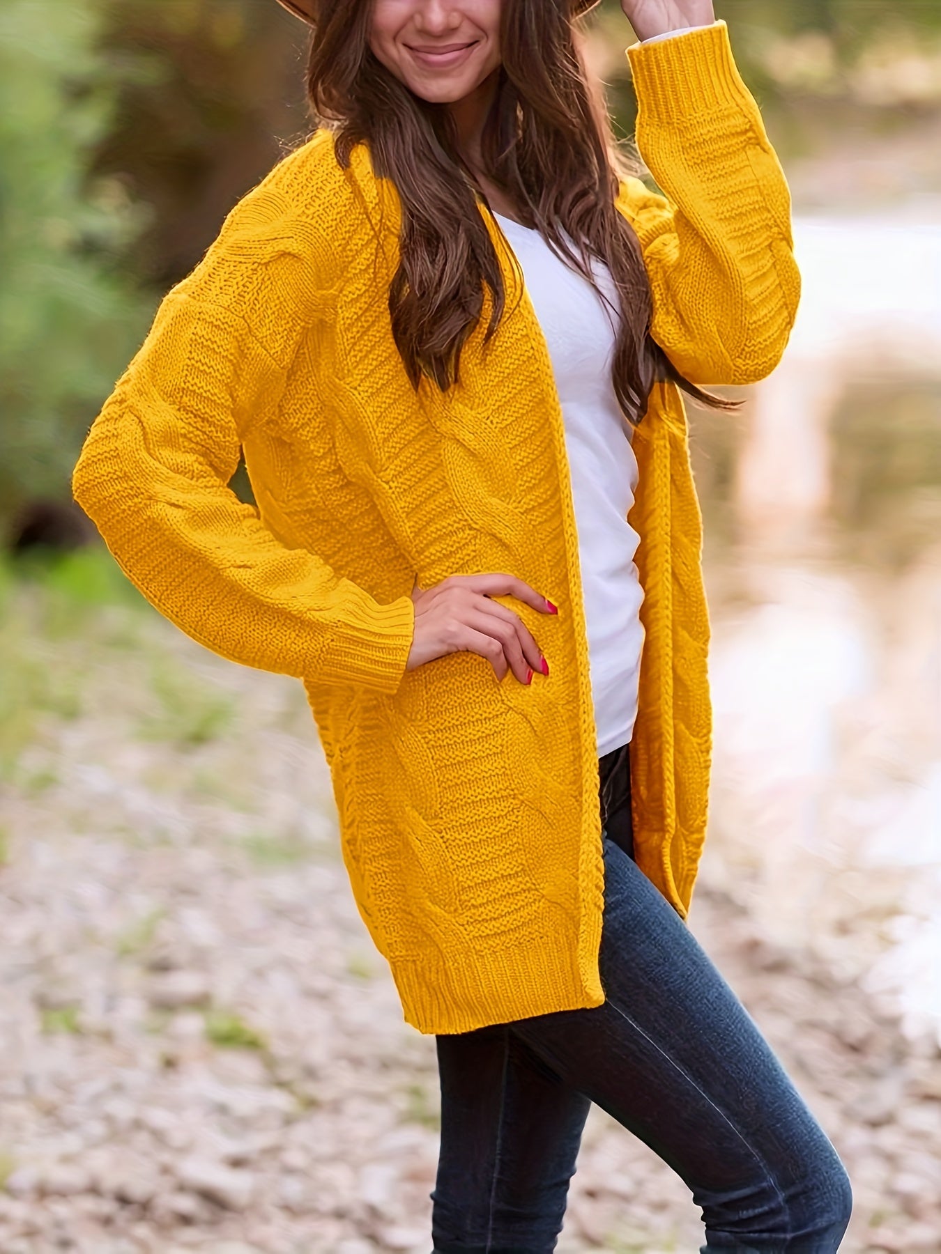  Casual Cardigan Women's Solid Cable Knit Open Front Sweater Cardigan
