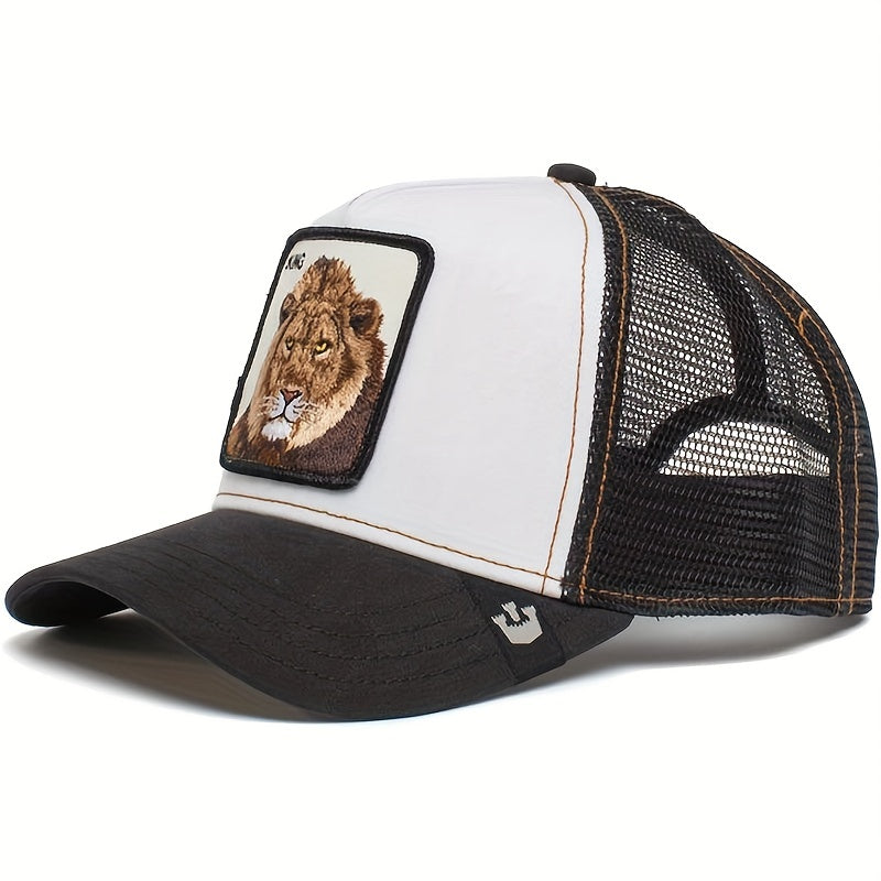 Lion Embroidery Patch Trucker Hat Lightweight Breathable Hip Hop Sun Cap